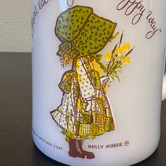 Vtg HOLLY HOBBIE Federal Glass Co Milk Glass Mug ~ Start Each Day in a Happy Way - Picture 2 of 13